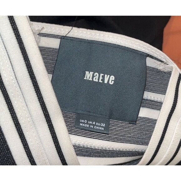 MAEVE  Anthropologie Black & White Striped  Fit & Flar  Crosswise Flare Dress 0 - Picture 8 of 9